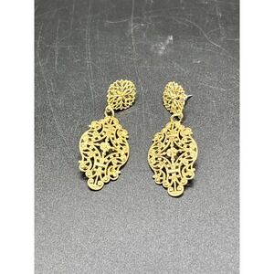 Elegant Gold Tone Filigree Dangle Earrings Ornate Statement Jewelry Vintage